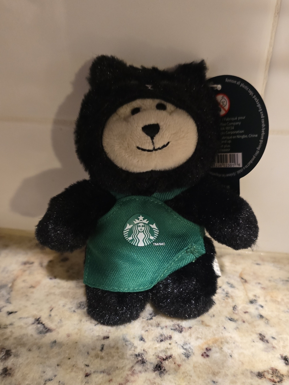 Starbucks Bear Plush Dressed As Cat with Green Apron